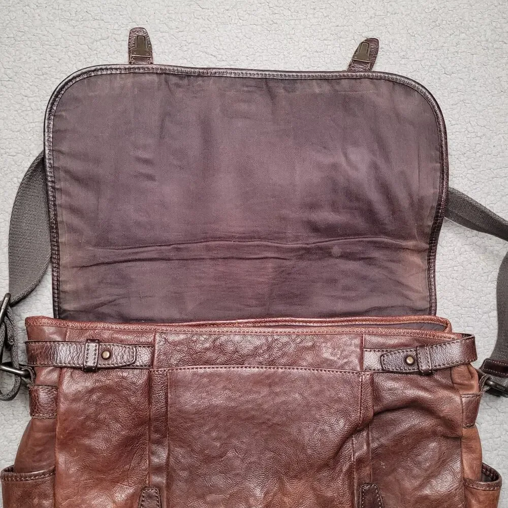 Fossil Messenger Bag Brown Cowhide Leather‎ Crossbody Laptop Satchel Distressed